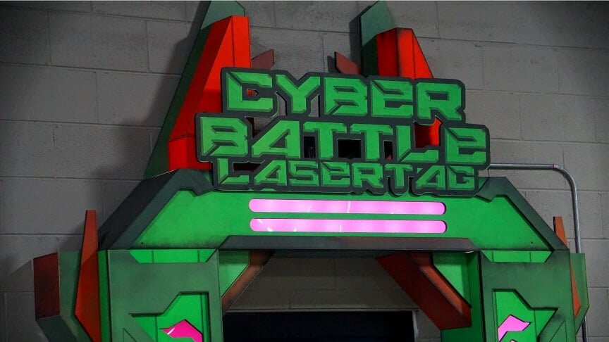 Cyber Battle Laser Tag arena entrance at Play and Spin in Niles Illinois